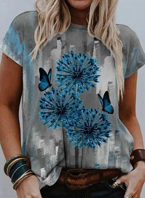TP10268 Floral Round Neck Short Sleeve Casual T shirts