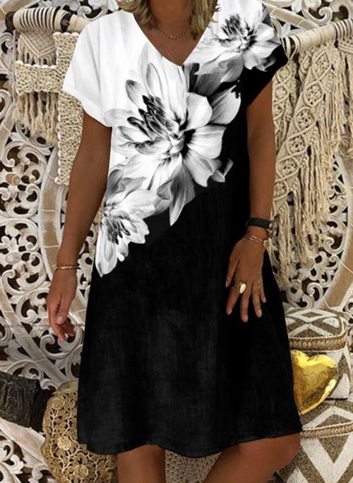 DS11065 Casual Floral Tunic V Neckline A line Dress