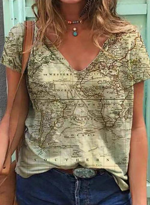 TP10262 Color Block V Neckline Short Sleeve Casual T shirts