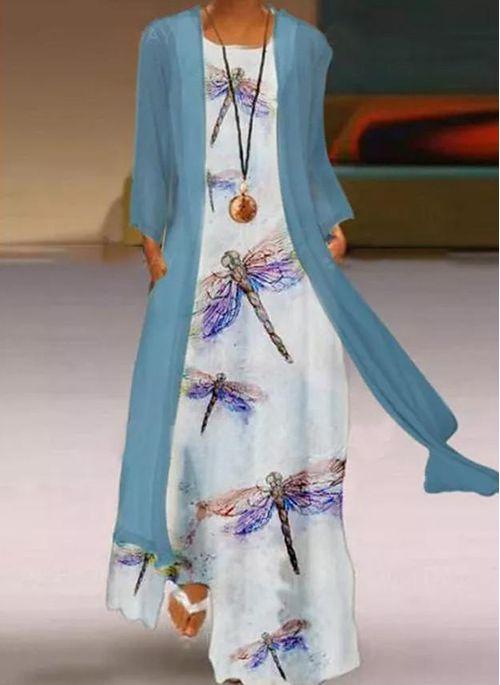 DS11047 Casual Animal Tunic Round Neckline Shift Dress