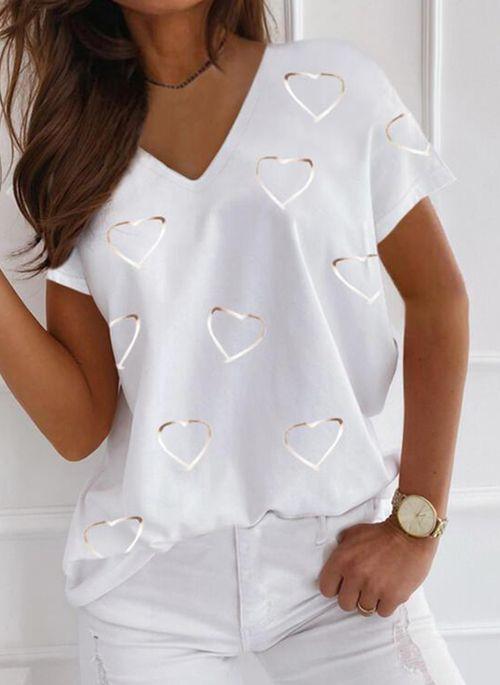 TP10269 Geometric V Neckline Short Sleeve Casual T shirts
