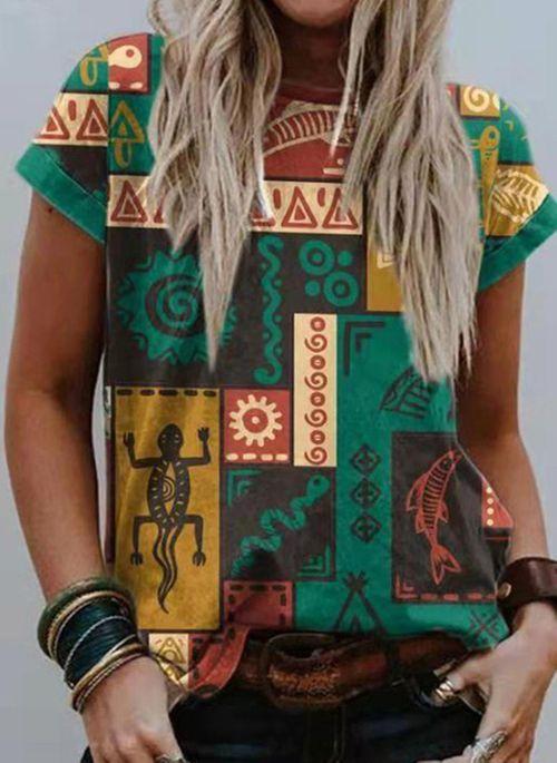TP10277 Geometric Round Neck Short Sleeve Casual T shirts
