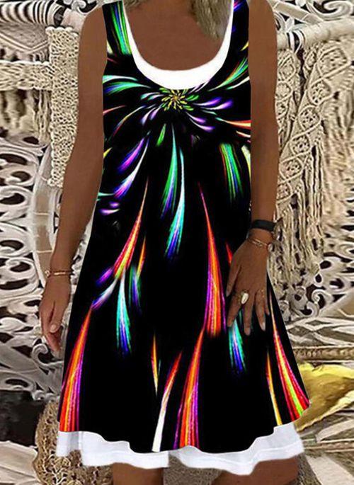DS11082 Casual Color Block Tunic Round Neckline A line Dress