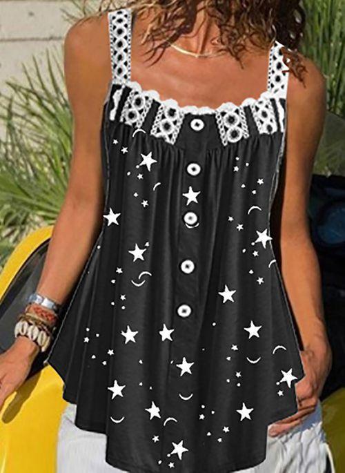 TK10111 Geometric Casual Camisole Neckline Sleeveless Blouses