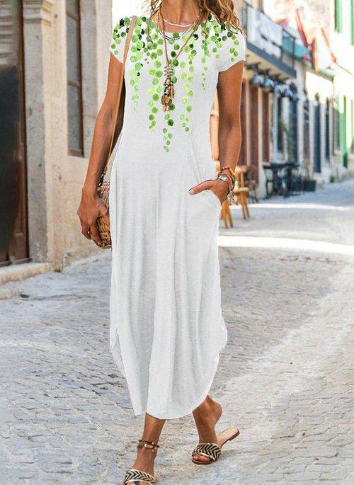 DS10423 Casual Floral Tunic Round Neckline A line Dress