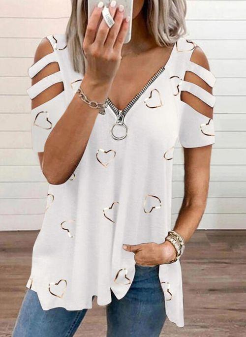 TP10265 Geometric V Neckline Short Sleeve Casual T shirts