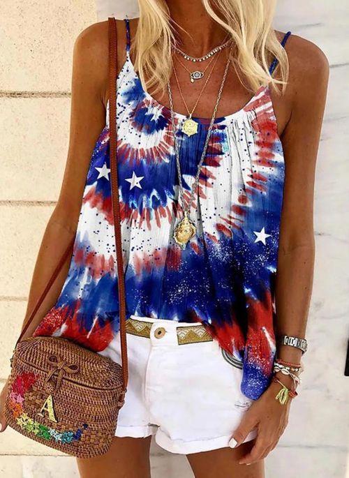 TK10084 Color Block Summer Camisole Neckline Sleeveless Blouses