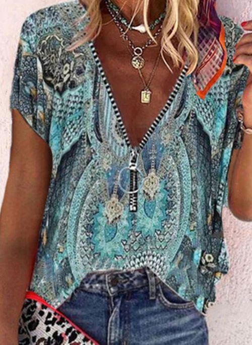 TP10300 Color Block V Neckline Short Sleeve Casual T shirts