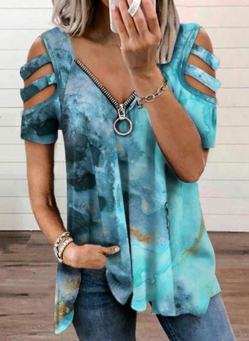 TP10261 Color Block V Neckline Short Sleeve Casual T shirts