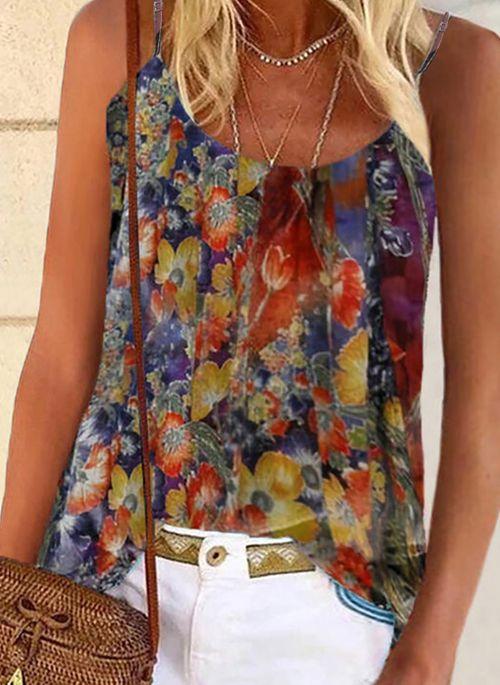 TK10121 Floral Casual Camisole Neckline Sleeveless Blouses