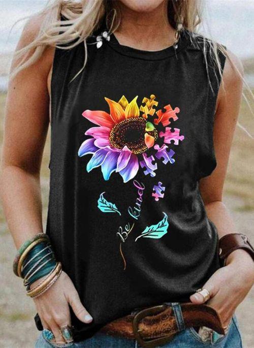 TP10255 Floral Round Neck Sleeveless Summer T shirts
