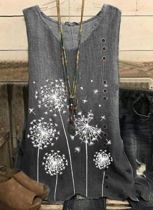 TK10089 Floral Casual V Neckline Sleeveless Blouses