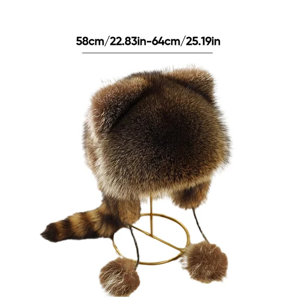 Cute Faux fur Raccoon Tail Parent Child Plush Hat