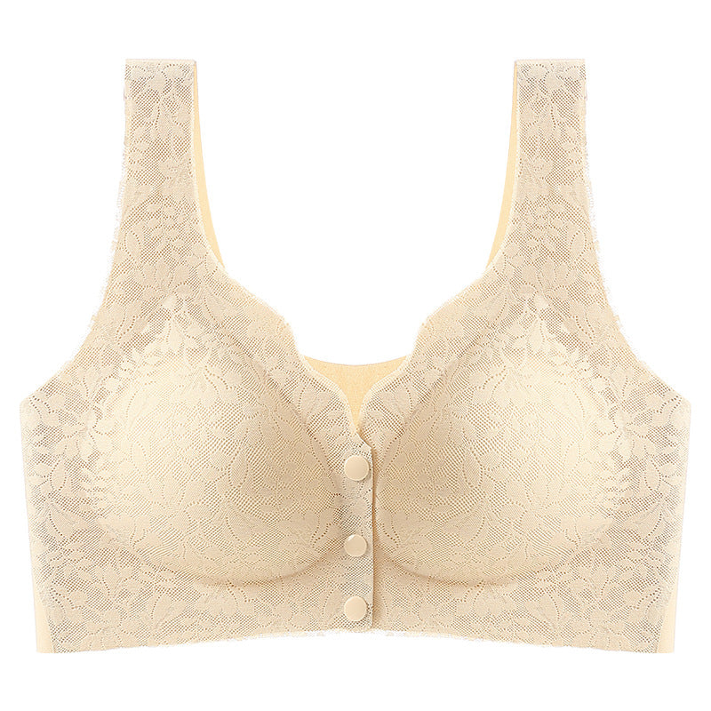 Lace jacquard front button plus size comfortable bra