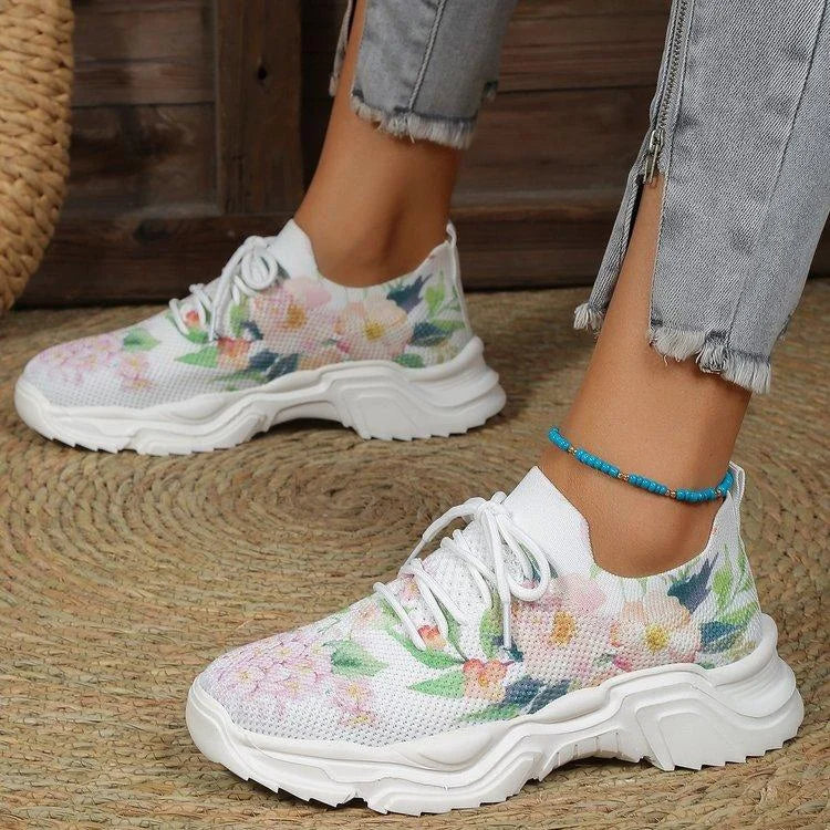 🔥HOT SALE — Floral Print Lace-up Breathable Orthopedic Sneakers