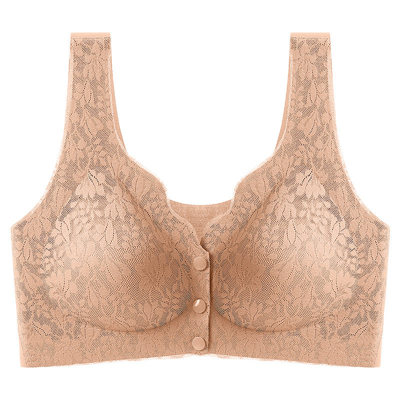 Lace jacquard front button plus size comfortable bra