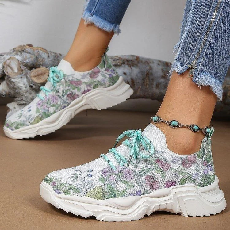 🔥HOT SALE — Floral Print Lace-up Breathable Orthopedic Sneakers