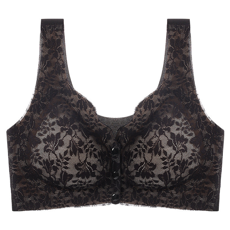 Lace jacquard front button plus size comfortable bra