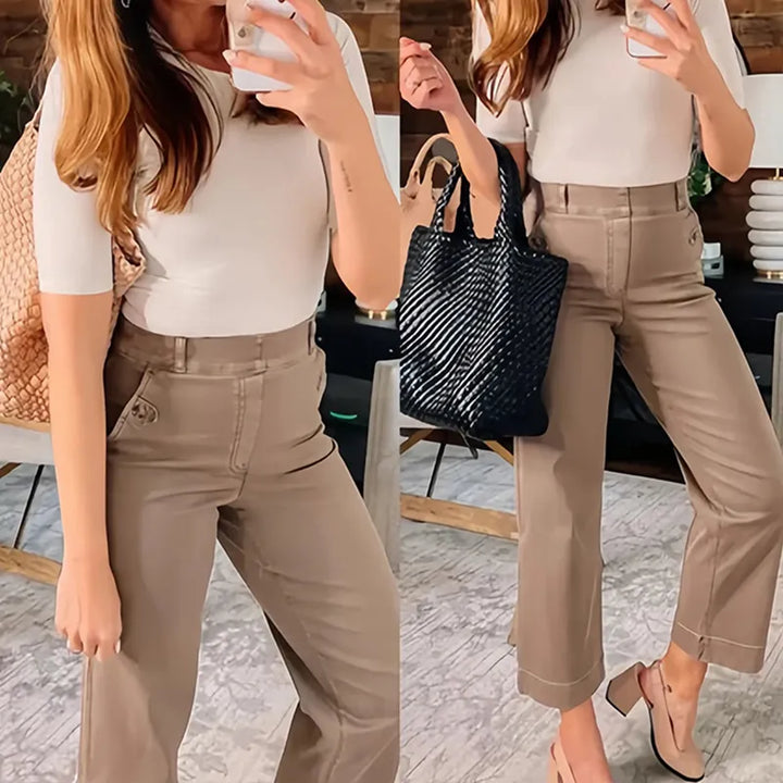 STRETCH TWILL CROPPED WIDE LEG PANT