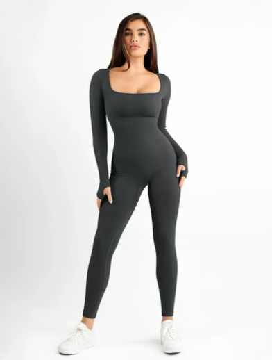 Shapewear Seamless Thumb Hole Long Sleeve Jumpsuit