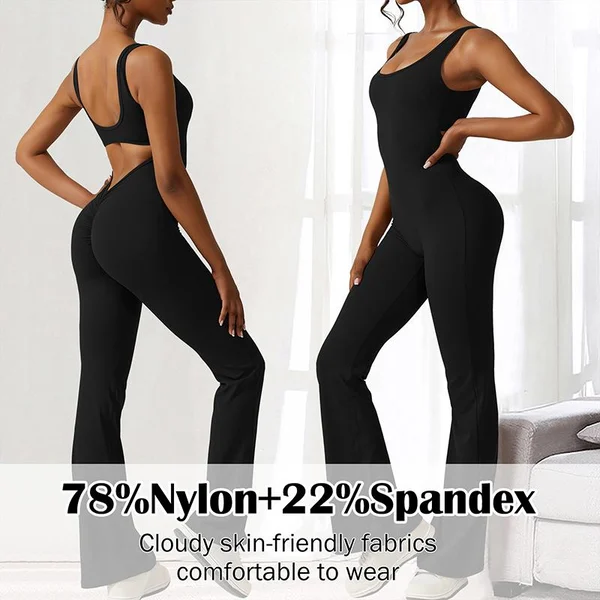 Sleeveless Flare Jumpsuits Sexy Backless Bodycon Scrunch Butt Yoga Rompers Seamless Playsuit