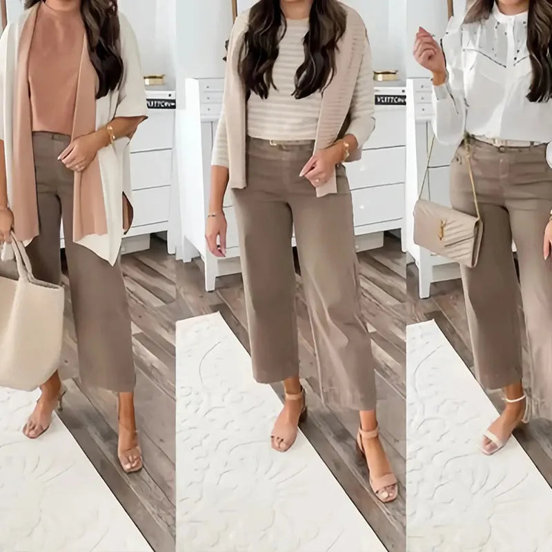 STRETCH TWILL CROPPED WIDE LEG PANT