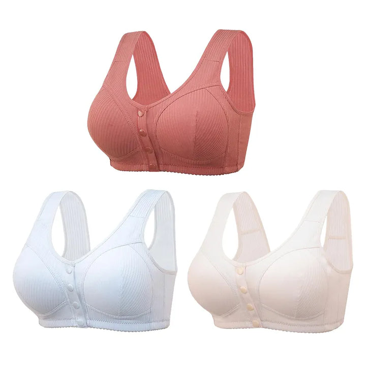 🎉BUY 1 GET 3 (3PACKS) COMFORTABLE FRONT-CLOSURE WIRELESS PLUS SIZE BUTTON BRA