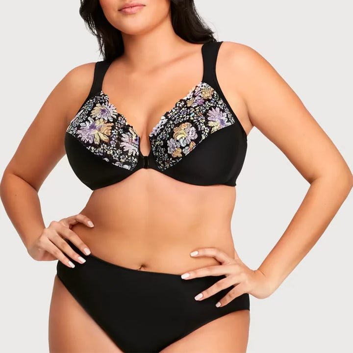 FRONT CLOSURE PLUS SIZE FULL COVERAGE LACE BRA-FLORAL PRINT