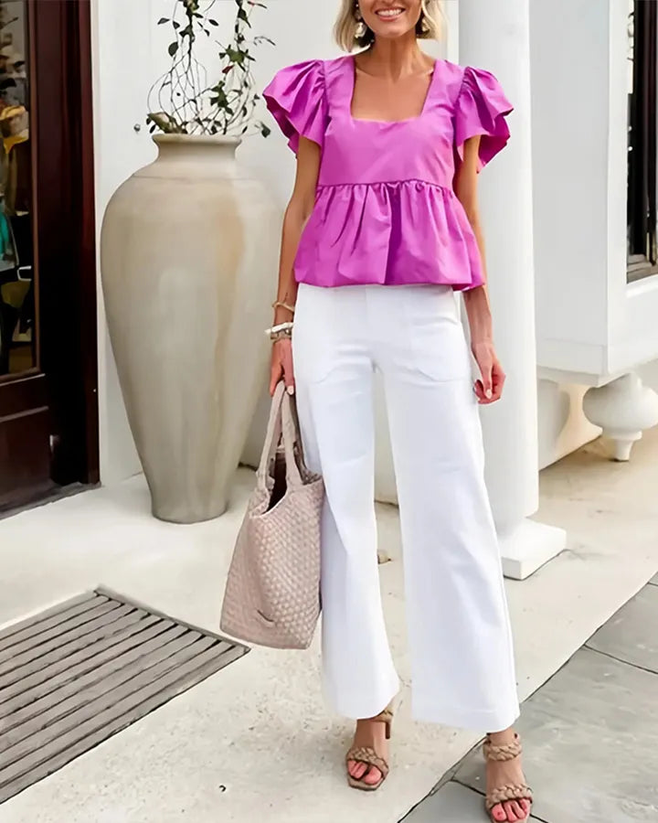 STRETCH TWILL CROPPED WIDE LEG PANT