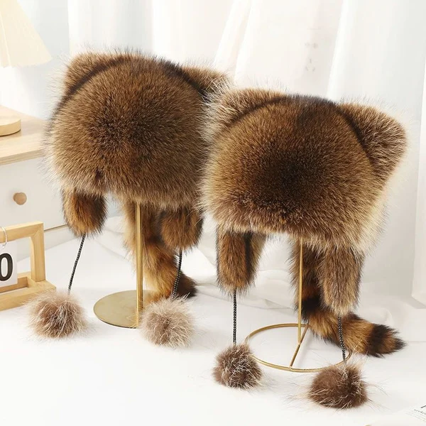 Cute Faux fur Raccoon Tail Parent Child Plush Hat