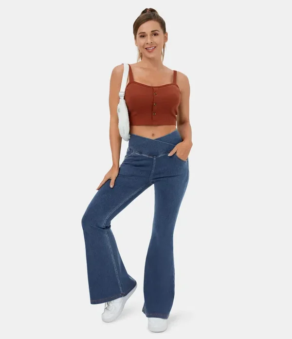 🔥HOT SALE-49% OFF🔥Stretchy Denim High Waisted Crossover Flare Pants