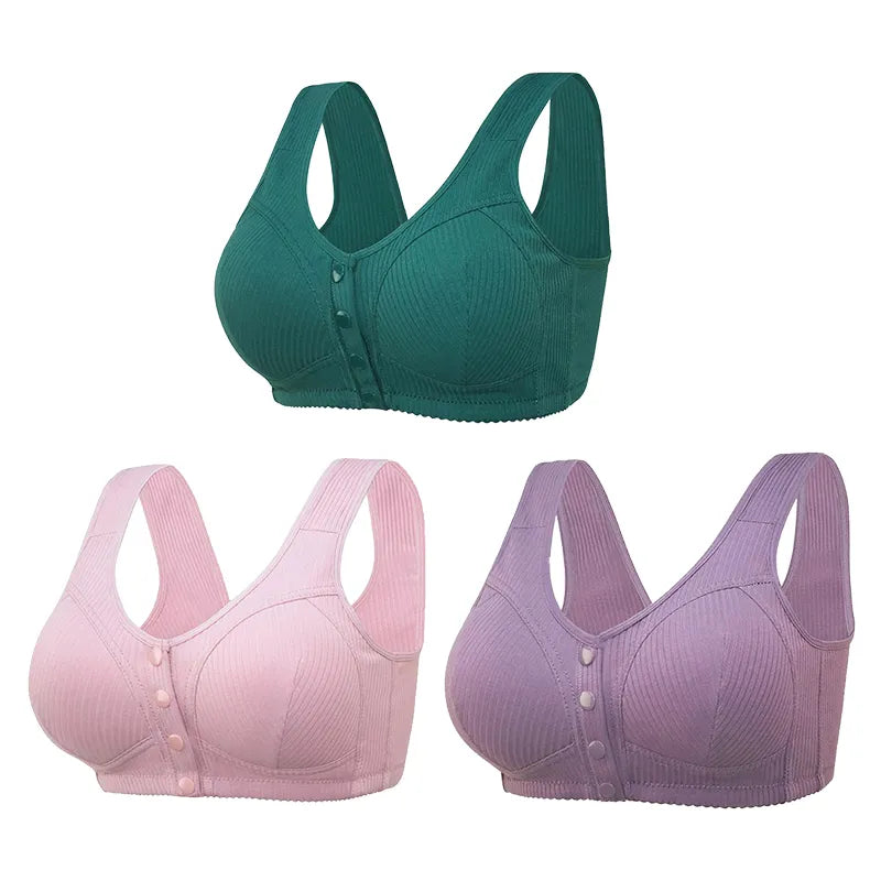 🎉BUY 1 GET 3 (3PACKS) COMFORTABLE FRONT-CLOSURE WIRELESS PLUS SIZE BUTTON BRA