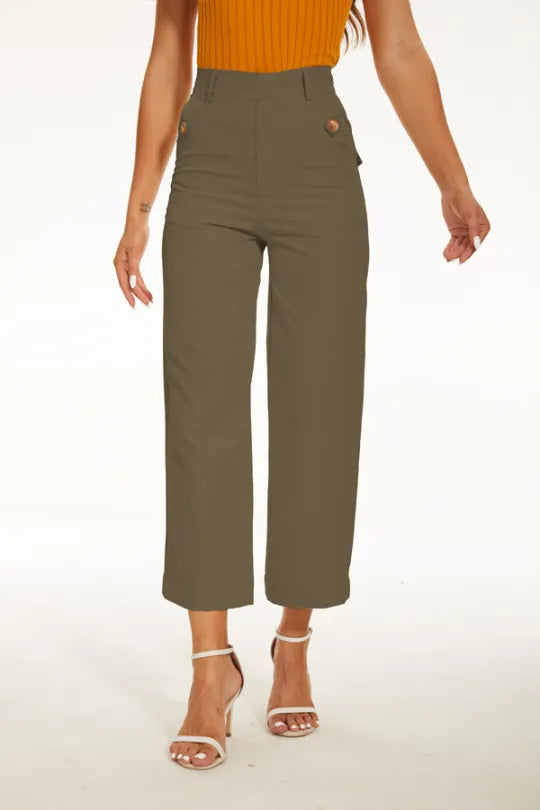 Stretch Twill Cropped Wide Leg Pants