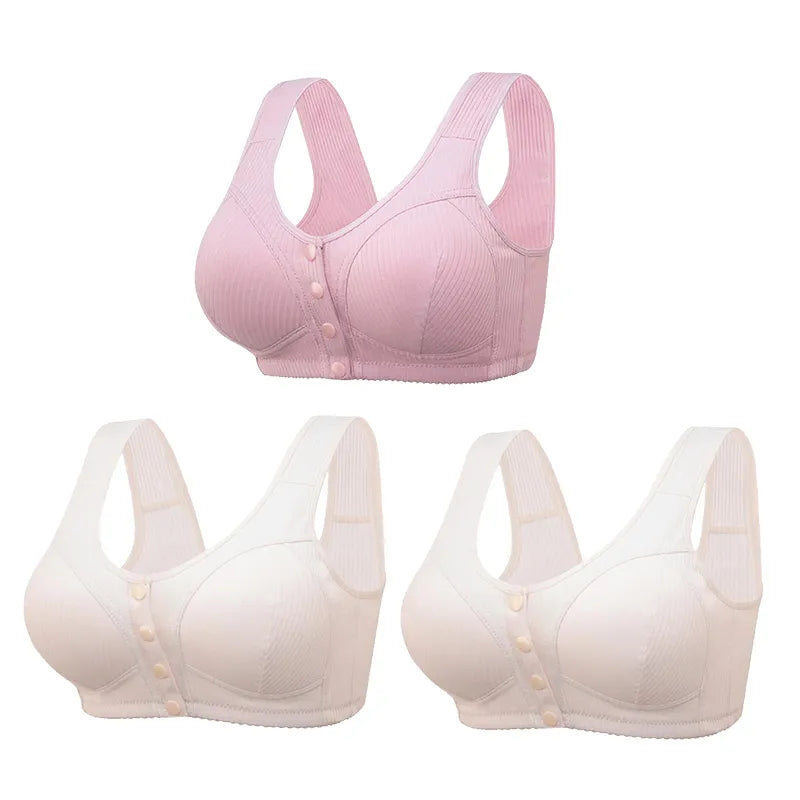 🎉BUY 1 GET 3 (3PACKS) COMFORTABLE FRONT-CLOSURE WIRELESS PLUS SIZE BUTTON BRA