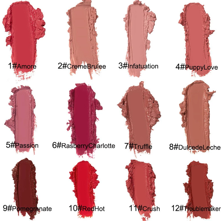 12 Colors Cream Texture Lipstick Waterproof 🔥 -BIG SALE