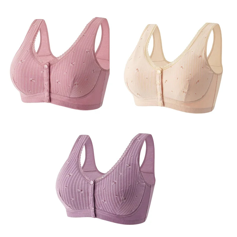 🔥PAY 1 GET 3 BRA🔥Design for Senior Front Closure Cotton Bra