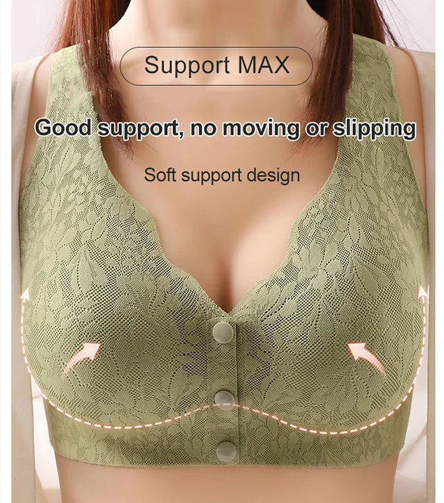 Lace jacquard front button plus size comfortable bra