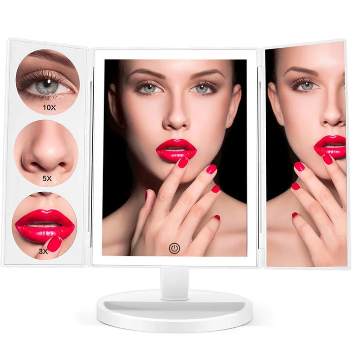 🔥BIGGEST SALE - 49 % DISCOUNT🔥Trifold Makeup Mirror With Light 68 LED Vanity Mirrors 10X Magnifying 180Rotation