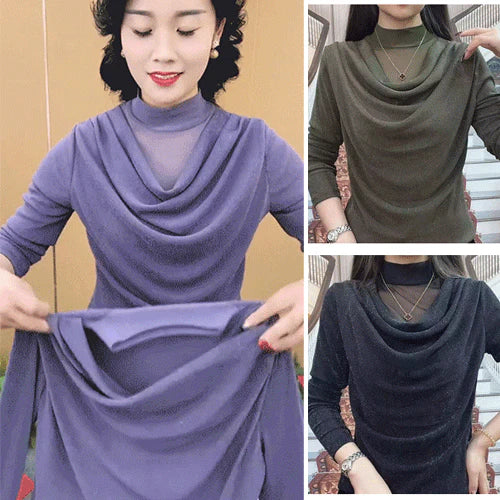 High neck mesh comfortable long-sleeved top