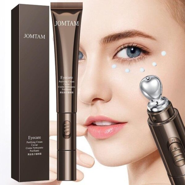 Jomtam 2 In 1 Gold Caviar Eye Cream Electric Massager Anti Age Remove Dark Circles Serum Roller Vibration Massage Eye Care