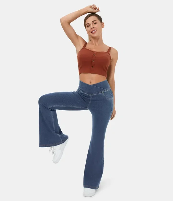 🔥HOT SALE-49% OFF🔥Stretchy Denim High Waisted Crossover Flare Pants