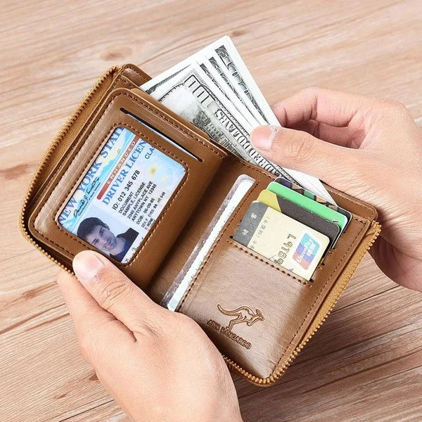 🔥 BIG SALE - 49% OFF 🔥🔥Men Wallet Zipper Genuine Leather Purse ( RFID PROTECTED )