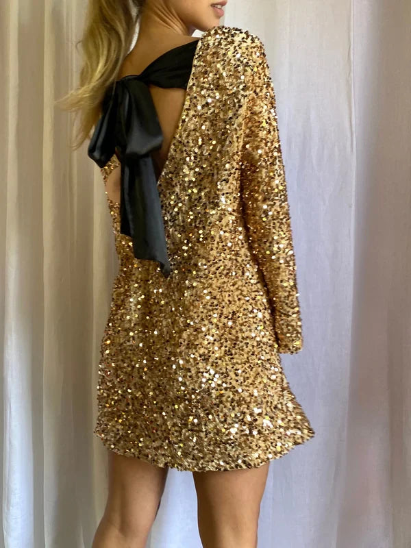 Christmas Sale 🎁🎄-49% OFF-XMAS Sequined Tie Back Midi Dress