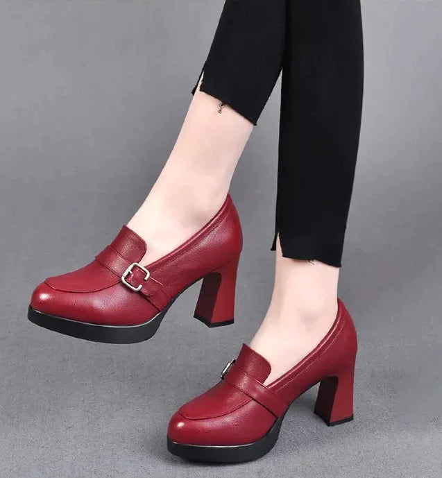 Waterproof Leather High Heels