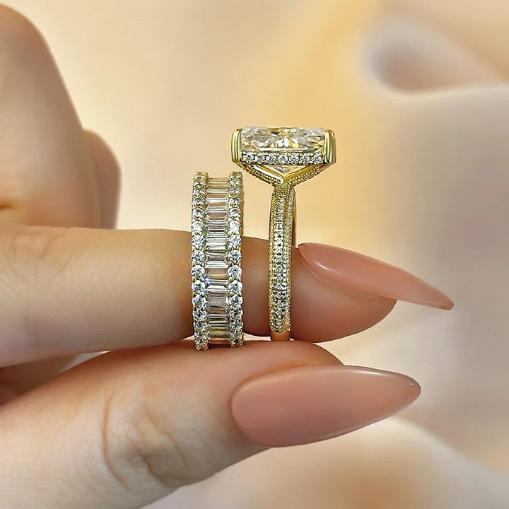 Elongated Radiant Cut Wedding Set (Buy 1 Get 1 Free)