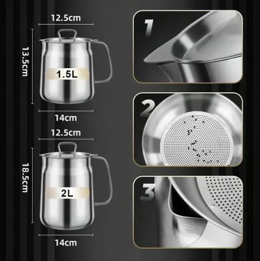 2-in-1 304 Stainless Steel Multifunctional Oil Strainer Pot