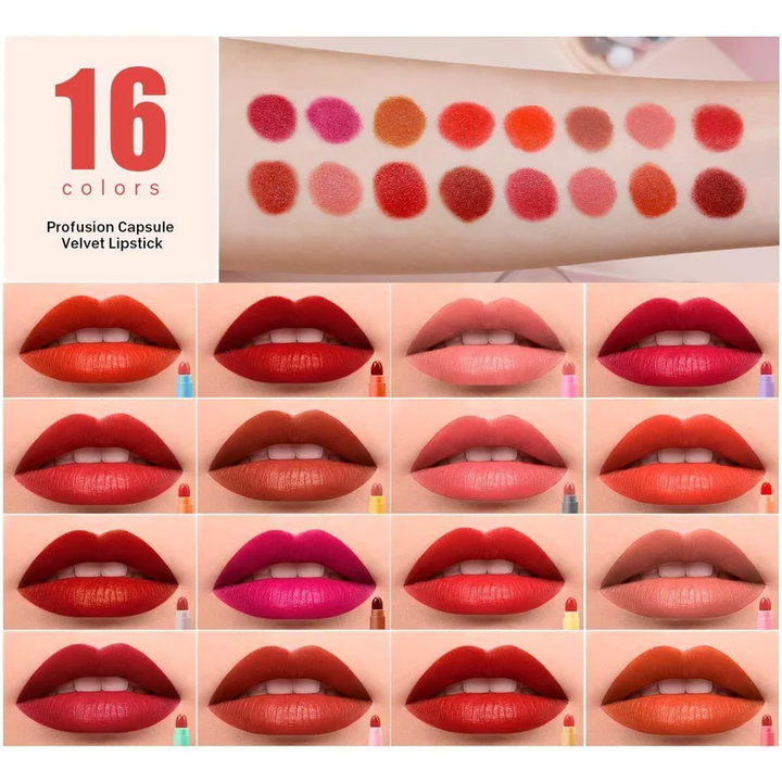 16 Color Mini Velvet Lipstick Set - (Pack of 16pcs)