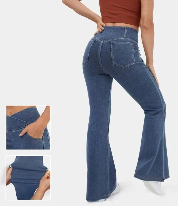 🔥HOT SALE-49% OFF🔥Stretchy Denim High Waisted Crossover Flare Pants