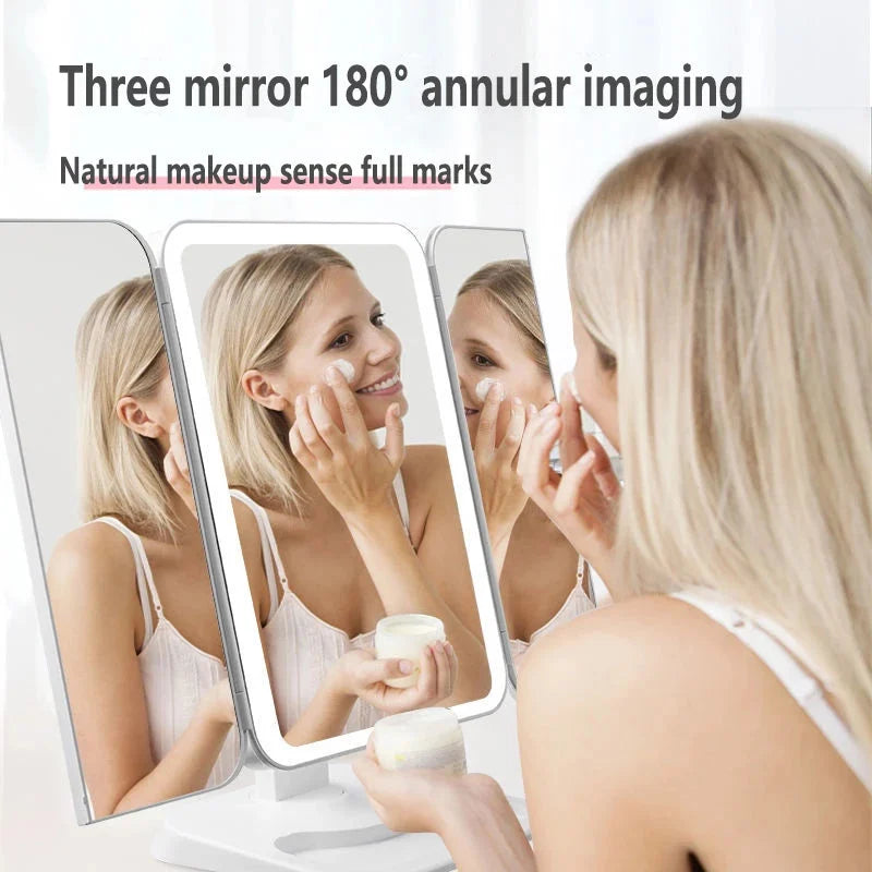 🔥BIGGEST SALE - 49 % DISCOUNT🔥Trifold Makeup Mirror With Light 68 LED Vanity Mirrors 10X Magnifying 180Rotation