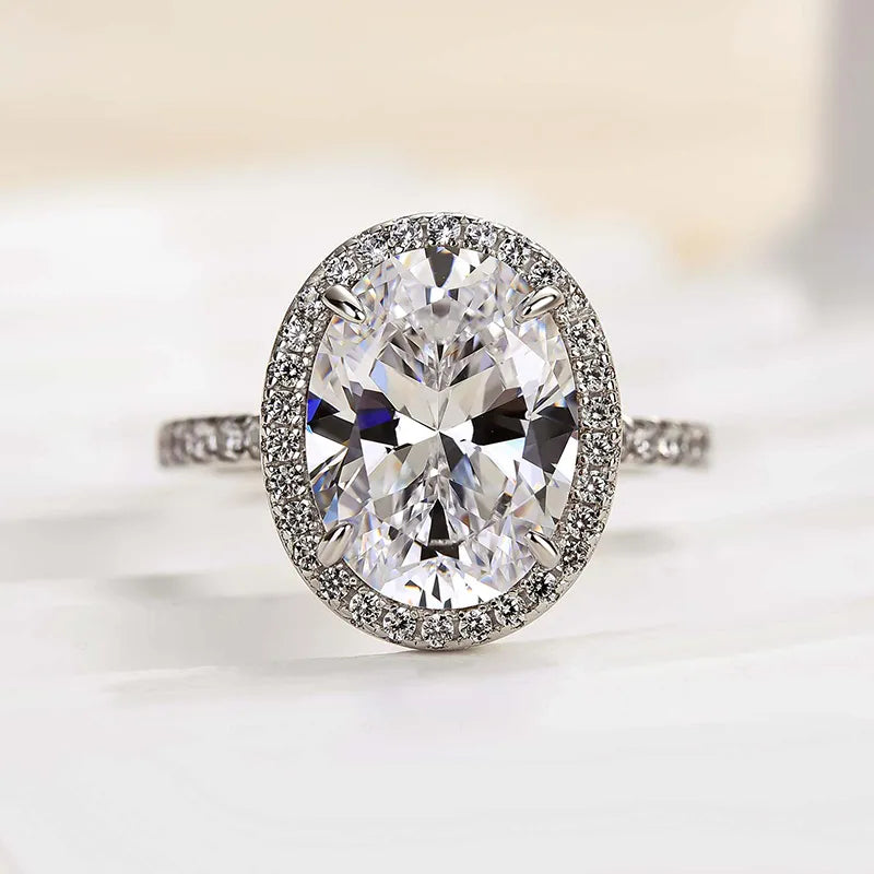 Halo Oval Cut Simulated Diamond Engagement Ring